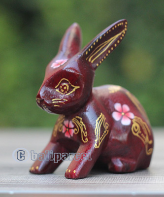 Wooden Rabbit With Painted, Handmade From Albesia Wood