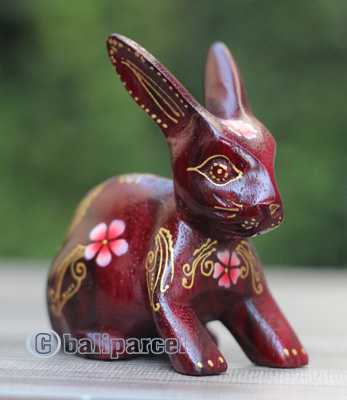 Wooden Rabbit With Painted, Handmade From Albesia Wood