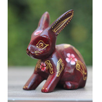 Wooden Rabbit With Painted, Handmade From Albesia Wood