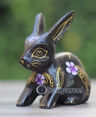 Wooden Rabbit With Painted, Handmade From Albesia Wood