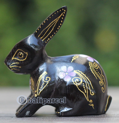 Wooden Rabbit With Painted, Handmade From Albesia Wood