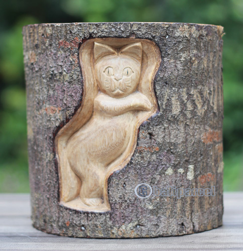 Wooden Cat, Handmade From Jempinis Wood
