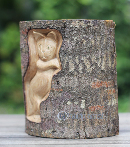 Wooden Cat, Handmade From Jempinis Wood