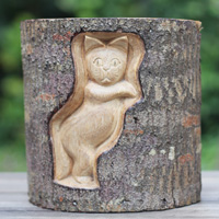 Wooden Cat, Handmade From Jempinis Wood