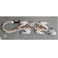 Singel Gecko Wall Plaque, Handcarved From Albesia Wood Inlaid With Sand Stone