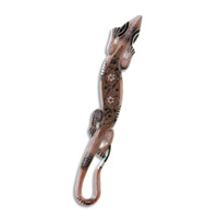 Singel Gecko Wall Plaque, Handcarved From Albesia Wood Inlaid With Sand Stone