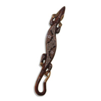 Singel Gecko Wall Plaque, Handcarved From Albesia Wood Inlaid With Sand Stone