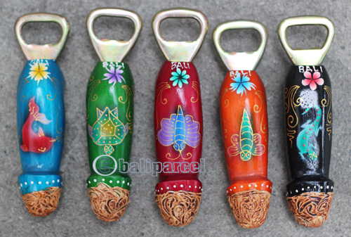 Bottle Opener With Painted Set Of 5, Handmade From Albesia Wood