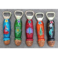 Bottle Opener With Painted Set Of 5, Handmade From Albesia Wood