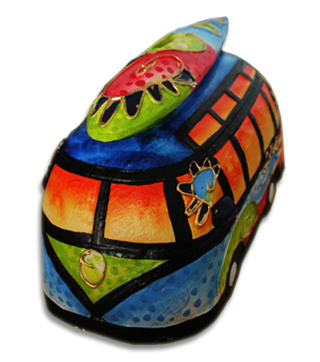 Wooden Car Coin Box, Made From Albesia Wood With Crazy Color