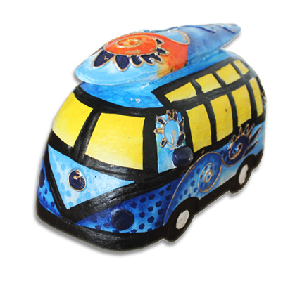 Wooden Car Coin Box, Made From Albesia Wood With Crazy Color
