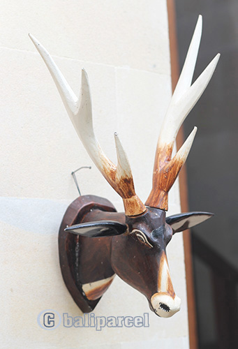 Wooden Wallhanging Deer Head, Handmade From Albesia Wood