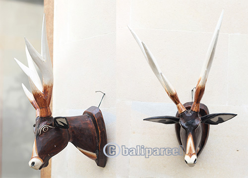 Wooden Wallhanging Deer Head, Handmade From Albesia Wood