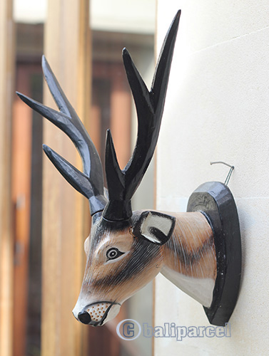 Wooden Wallhanging Deer Head, Handmade From Albesia Wood