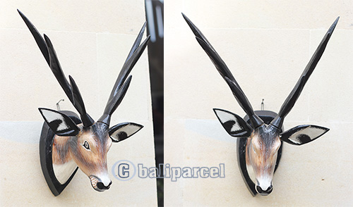 Wooden Wallhanging Deer Head, Handmade From Albesia Wood