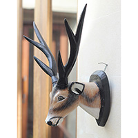 Wooden Wallhanging Deer Head, Handmade From Albesia Wood