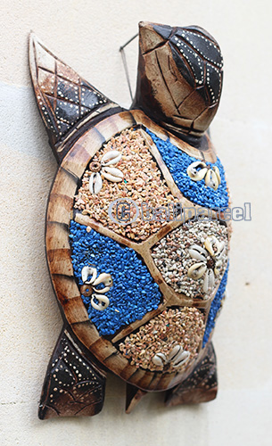 Wooden Wallhanging Turtle, Handmade From Albesia Wood Inlaid With Sandstone