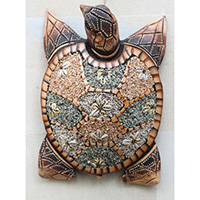 Wooden Wallhanging Turtle, Handmade From Albesia Wood Inlaid With Sandstone