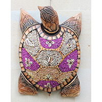 Wooden Wallhanging Turtle, Handmade From Albesia Wood Inlaid With Sandstone