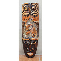 Wooden Mask, Hand Carved From Albesia Wood
