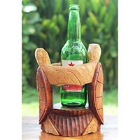 Wooden Turtle Wine Bottle Holder, Hand Carved From Jempinis Wood
