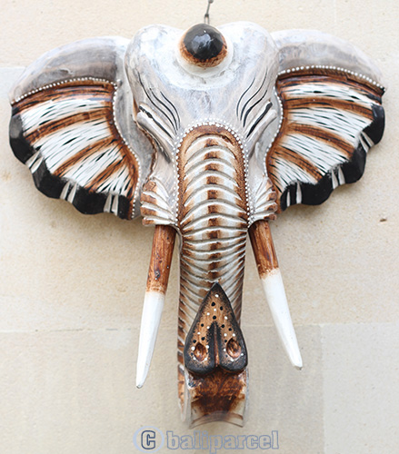 Wooden Wallhanging Elephant Head, Handmad From Albesia Wood