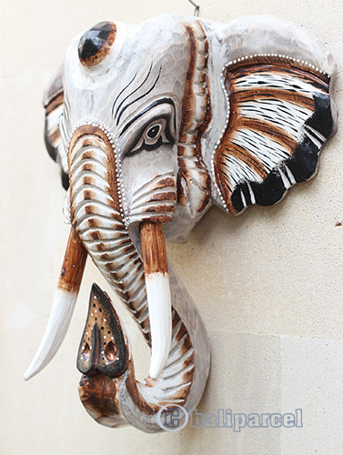Wooden Wallhanging Elephant Head, Handmad From Albesia Wood