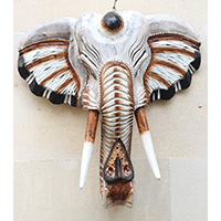 Wooden Wallhanging Elephant Head, Handmad From Albesia Wood