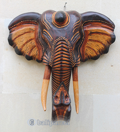 Wooden Wallhanging Elephant Head, Handmad From Albesia Wood
