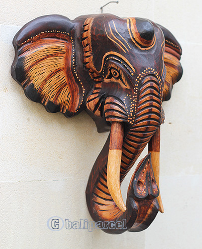 Wooden Wallhanging Elephant Head, Handmad From Albesia Wood