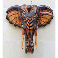 Wooden Wallhanging Elephant Head, Handmad From Albesia Wood
