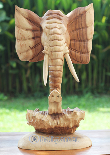 Wooden Elephant Head, Hand Carved From Suar Wood