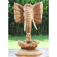 Wooden Elephant Head, Hand Carved From Suar Wood