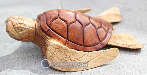 Wooden Turtle Carving, Hand Carved From Suar Wood