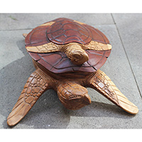 Wooden Fruit Holder, Turtle Carving, Hand Carved From Suar Wood