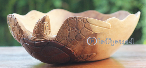 Wooden Bowl Turtle Carving, Hand Carved From Suar Wood