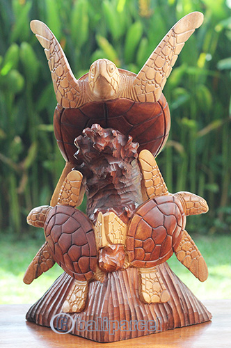 Wooden Turtle, Hand Carved From Suar Wood 