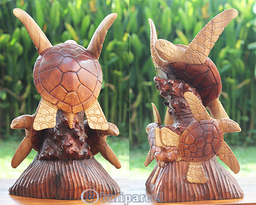 Wooden Turtle, Hand Carved From Suar Wood 
