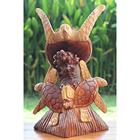 Wooden Turtle, Hand Carved From Suar Wood 