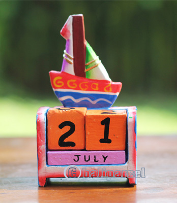 Wooden Calendar With Boat Hadmade From Albesia Wood