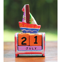Wooden Calendar With Boat Hadmade From Albesia Wood