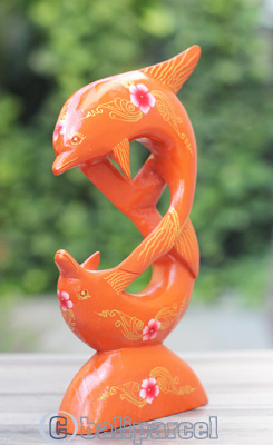 Wooden Dolphins With Painted, Handmade From Albesia Wood