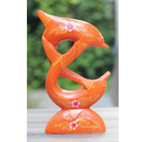 Wooden Dolphins With Painted, Handmade From Albesia Wood