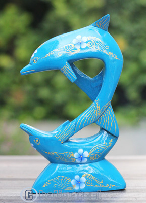 Wooden Dolphins With Painted, Handmade From Albesia Wood