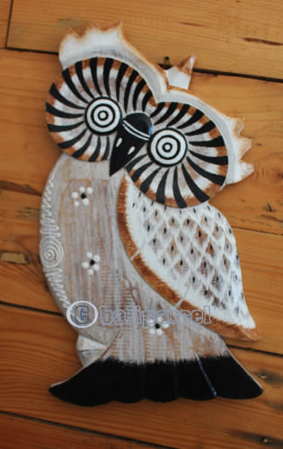 Wooden Wallhanging Owl With Painted, Handmade From Albesia Wood
