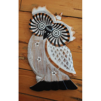 Wooden Wallhanging Owl With Painted, Handmade From Albesia Wood