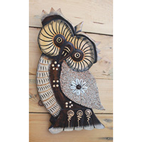 Wooden Wallhanging Owl Painted With Inlaid With Sandstone, Handmade From Albesia Wood