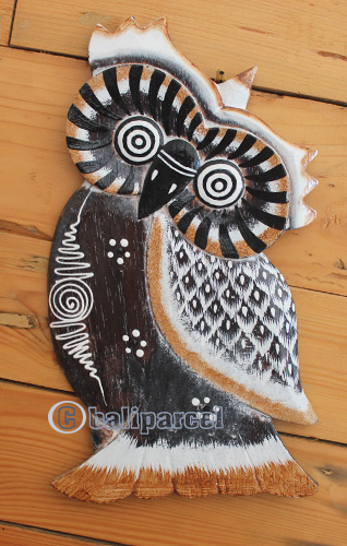 Wooden Wallhanging Owl With Painted, Handmade From Albesia Wood