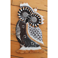 Wooden Wallhanging Owl With Painted, Handmade From Albesia Wood