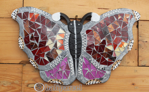 Wooden Wallhanging Butterfly Painted With Mosaic, Handmade From Albesia Wood